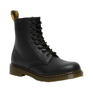 DR. MARTENS BLACK SOFTY LEATHER LACE UP BOOTS Girls 5/Womens 7